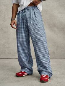 PAVTROS Quần kẻ caro dáng casual unisex, phong cách thời trang đường phố Mỹ. - Màu xanh lam - Xem 3