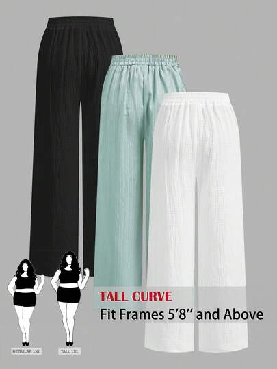 SHEIN Tall CURVE Plus Size Women's 3-Piece Set, Casual Straight Leg Pants Suit, Women's Summer Pants Outfit, Summer Clothing, Beach Wear, Outdoor Pants, Women's Vacation Attire, Suitable For Summer, Daily Commute, Dating, Party, Christmas, New Year, Thanksgiving, Party, Wedding, Beach, Graduation Ceremony, Fashion, Elegant, Casual, Outing, Dating, Reservation, Commuting, Shiny, Valentine's Day, Elegant, Vacation, Casual, Y2K, Outing, Graduation Ceremony And Other Occasions.