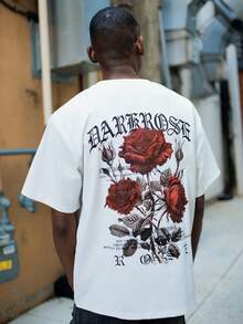 BelSigned BelSigned Zrgoth 男士休闲百搭简约玫瑰花印花短袖T恤 - 白色 - 查看 1