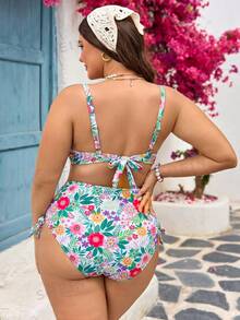 SHEIN Swim Curve 大码女式印花沙滩连衣裙，修身显瘦，适合度假穿着 - 彩色 - 查看 2
