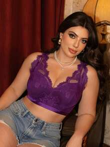 Divavoom 1pc Purple Lace Wireless Comfortable Plus Size Bra - Purple - View 5
