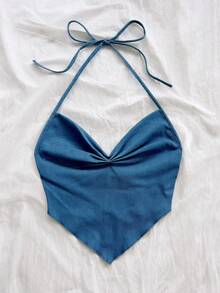 Soleia Women's Sexy Solid Color Backless Halter Top, Summer - Baby Blue - View 6