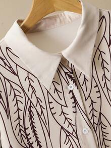 Lacomfia Plus Size Women Casual Leaf Print Single-Breasted Long Sleeve Shirt And Relaxed Pants 2 Pieces Set - Burgundy - View 6