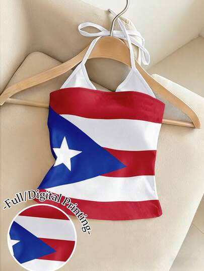 Franclia Áo hai dây cổ yếm kiểu dáng thường ngày 2 trong 1 in họa tiết Puerto Rico thời kỳ Y2K.