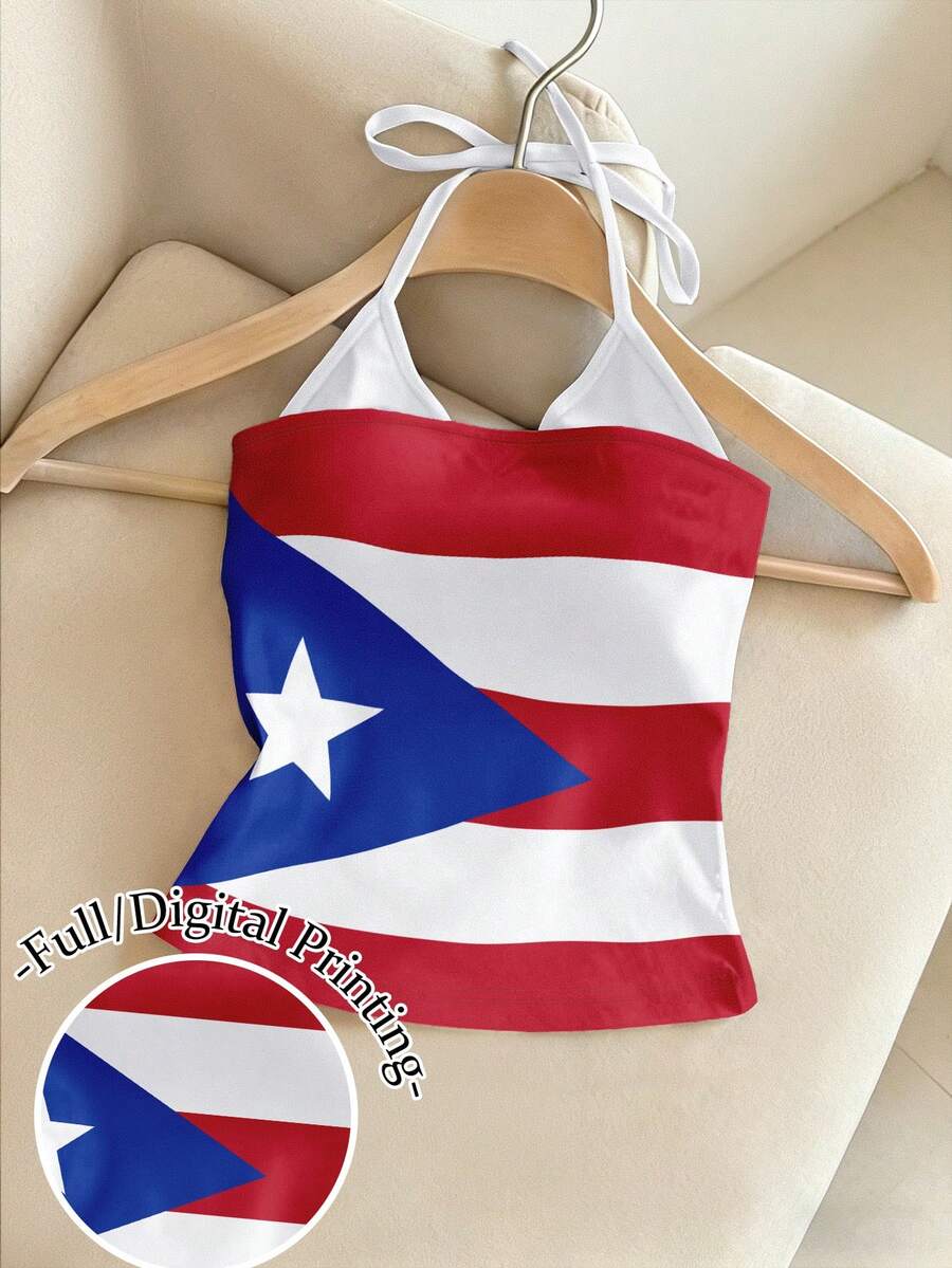Franclia Áo hai dây cổ yếm kiểu dáng thường ngày 2 trong 1 in họa tiết Puerto Rico thời kỳ Y2K. - Nhiều màu - Xem 1