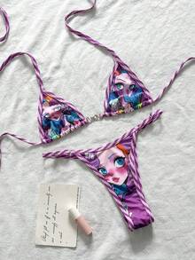Swim Vcay 女士夏季沙滩印花露背系带性感比基尼泳装套装 - 彩色 - 查看 4