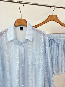 Elamini Women's Blue & White Print Long Sleeve Top And Shorts 2 Pieces Set - Blue - View 7