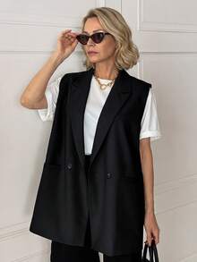 Vivie Lora Solid Color Loose Sleeveless Casual Vest, Summer Jacket For Middle-Aged Elderly Women Teachers' Day - Black - View 5