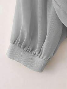 Resyla New Bat Wing Short Casual Chiffon Shawl Solid Color Blouse For Women - Dusty Blue - View 4