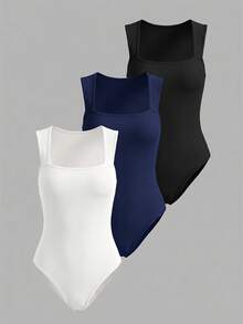 EMERY ROSE Women's Solid Color Casual Versatile Bodysuit For Daily Wear - Multicolor - View 4