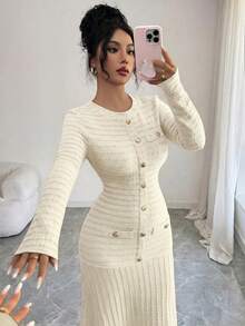 Modelyn Robe col ovale bordeaux élégante et longue pour femmes, convient pour les sorties en hiver - Nude - Voir 4