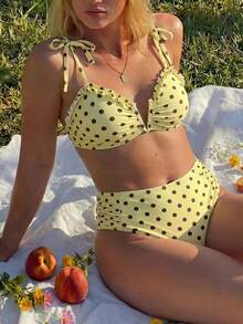 Swim Mod 2026 New Women's Spring/Summer Polka Dot Print Spaghetti Strap Plus Size Swimsuit Set - Multicolor - View 3