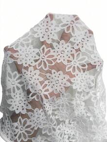 SHEIN CURVE+ Plus Size Women's Open Front Crop Lace Jacket For Holiday Party Wedding Clothes Autumn Elegant Fall - White - View 4