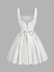 SHEIN MOD Women's Ruched Denim Dress, Fashionable For Dates And Parties - White - View 2