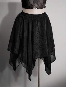 SHEIN ICON 大码女式纯色休闲百搭日常穿搭半身裙 - 黑色 - 查看 8