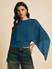 Elegant Women's Blouse With A Solid-Color Shawl Collar - Ginger - View 4