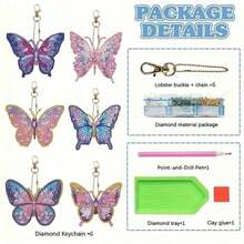 6 llaveros con pintura de diamantes con diseño de mariposa, manualidad de decoración DIY, set de pintura de diamantes, set de manualidades de pintura de mosaico apto para principiantes y regalos creativos - Ver 9