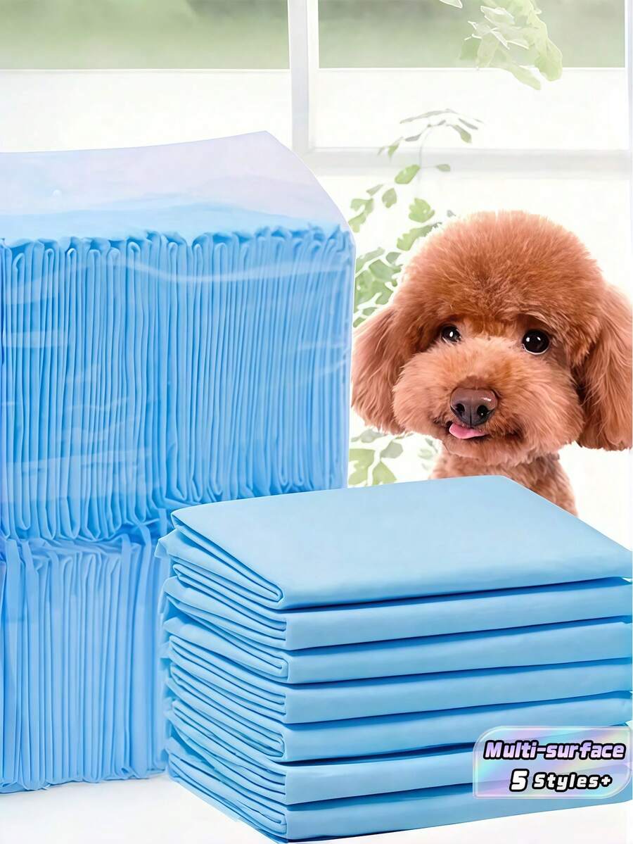 1SET 100PCS Super Absorbent Puppy Pee Pads - Leak Proof Quick Dry Dog Training Mats For Cat Urination, Disposable Thickened Pet Toilet Pads - Blue and White - View 1