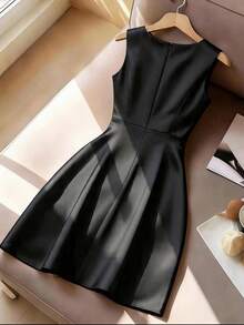 GlowEve CURVE Plus Size Women's Elegant Round Neck Sleeveless Rhinestone Bow Waist A-Line Short Dress,Black Summer Formal Evening Party High Quality Fashion - Black - View 2