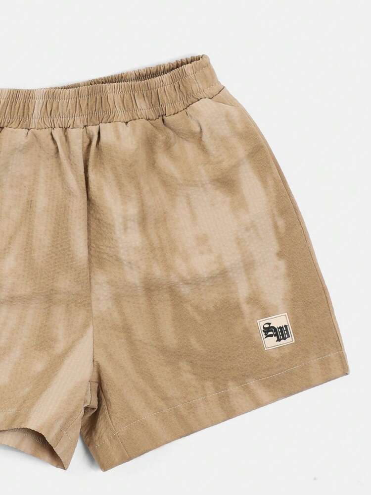 Boys Washed Seersucker Short Sleeve Collared Shirt With Elastic Waist Shorts Co-Ord Set Summer Casual Two Piece Outfit