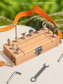 MINKOJA Wooden Toolbox Toy For Kids, Portable Screwdriver And Bolts Set With Strap, Fine Motor Skills, Ages 3+ - Multicolor - View 2