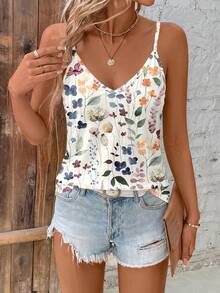 SHEIN Clasi Casual Minimalist Full-Width V-Neck Loose Camisole, Suitable For Summer - Multicolor - View 5