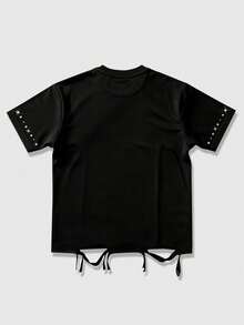 ROMWE MEN Street Life Áo thun nam tay ngắn phong cách punk nghệ thuật, đính đá lấp lánh, kiểu dáng thường ngày - màu đen - Xem 2