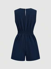 Elenzga Bộ jumpsuit đen thanh lịch, gợi cảm, hở lưng, cổ chữ V sâu, cạp cao, ôm sát, thích hợp cho tiệc tối và hẹn hò. - Màu xanh hải quân - Xem 2