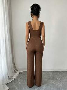 Rafferiza 新款女士黑色优雅修身V领连体裤，百搭时尚设计，闪亮垂坠面料，适合各种场合——约会、派对、夜店、街头、万圣节、情人节、生日、婚礼宾客、正式场合、乡村音乐会等。 - 棕色 - 查看 5