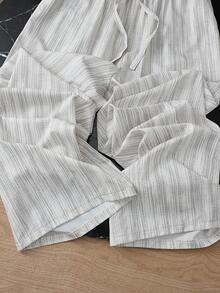 Franclia 對比條紋印花寬腿褲，優雅夏季度假，高腰褲，時尚派對穿搭 - 彩色 - 查看 4