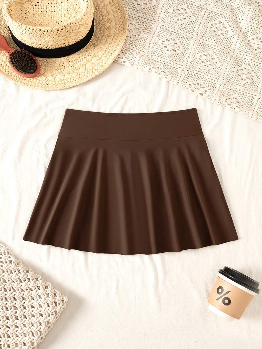 SHEIN Swim 女款素色休閒海灘度假泳裝泳褲附口袋