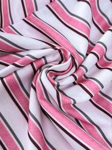 SuriyaCove Women's Puppy Embroidery Striped Contrast Color Drawstring Waist Shorts - Multicolor - View 3
