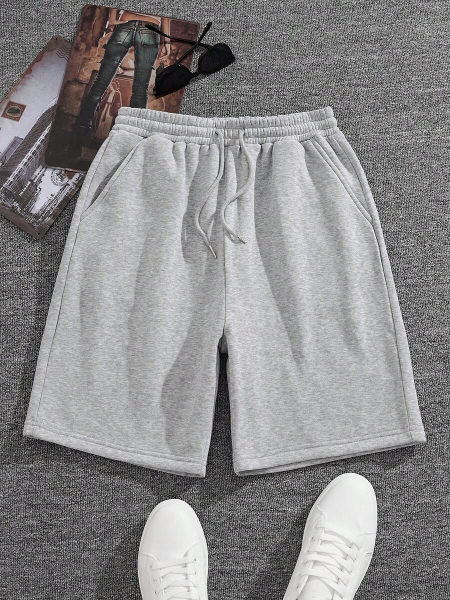 Glimmora Men Drawstring Waist Track Shorts - Light Grey - View 1