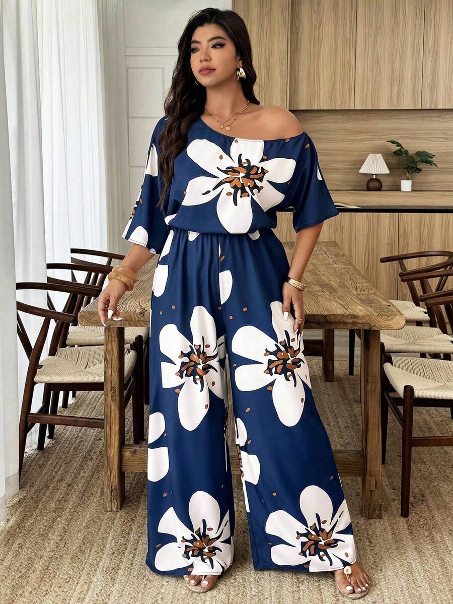 Weeklong Bộ jumpsuit dáng suông, dây mảnh, thắt eo, in hoa dành cho nữ cỡ lớn, thích hợp cho mùa xuân/hè. - Nhiều màu - Xem 1