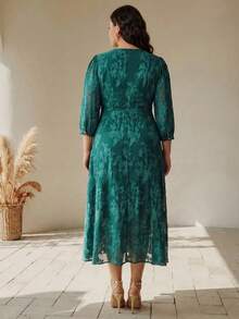 Anewsta Elegant Jacquard Woven Party Dress For Women Fall - Dark Green - View 7
