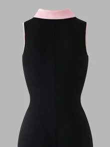 Plus Size Girls'Casual Jumpsuit,Black And Pink,Summer,School,Back-To-School Soft Knit Sleeveless Hollow Back Jumpsuit For Yoga,Gymnastics & Fitness - Black - View 8