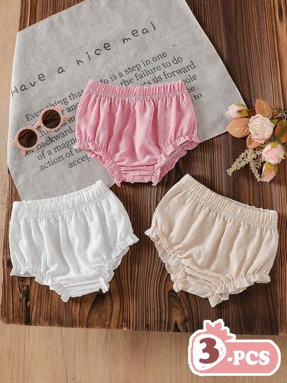 Bộ 3 quần short mùa hè mềm mại cho bé gái, màu be, trắng, hồng, kiểu dáng tối giản, rộng rãi, thích hợp cho chơi ngoài trời, mặc nhà và phù hợp với nhiều dịp tiệc tùng.