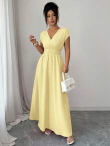 Qadelle Vestido de mujer de longitud media, sin mangas, con cuello en V, de tela texturizada, cintura ceñida, elegante ropa de resort, primavera/verano - Celeste - Ver 9