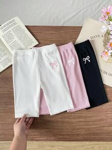 Souflis Souflis 3条装女童夏季打底裤，柔软舒适的针织罗纹面料，可爱蝴蝶结印花，可作内衣或外衣穿着 - 彩色 - 查看 3