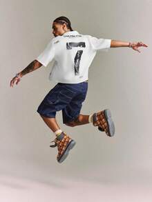 CRAVYNX Camisa de manga corta con estampado desgastado y corte de caja, estilo urbano, regalo para amigos - Blanco - Ver 6