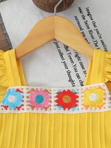 SHEIN Genkimix Kids Bộ đồ đôi 2 món cho bé gái: áo tay ngắn cổ bẻ và quần dài, kiểu dáng thường ngày. - Màu vàng - Xem 4