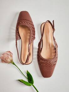SHUZIA Ladies Elegant Crochet Woven PU Slingback Mules - Coffee Brown - View 7