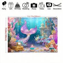 1PC Mermaid Tail-Designed Birthday Party Background Banner, Available In Multiple Sizes, Suitable For Birthday Parties, Photography Prop Backgrounds, Indoor/Outdoor Use, Home Decoration, And Cake Table Decoration. Made Of Polyester. - multicolor - View 11