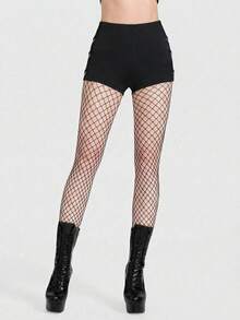 Breakform Women's Gothic Goth Laced Elastic Waist Low-Rise Black Super Shorts With Metal D-Ring Rivet Webbing,Fishnet Mesh Tights For Night Out Summer Rave - Black - View 6