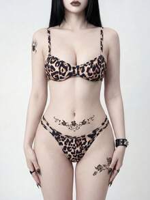 ROMWE Goth Bộ bikini hai mảnh gợi cảm họa tiết da báo, dây mảnh, thích hợp cho kỳ nghỉ biển, tiệc tùng, dành cho nữ, hàng mới về. - Nhiều màu - Xem 5