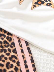 SHEIN Elladie kids 2件套女童甜美蝴蝶结短袖T恤和雏菊格纹长裤套装，清新百搭，舒适透气，适合日常玩耍和户外拍照，柔软可爱，专为婴幼儿设计的夏季休闲套装。 - 棕色 - 查看 9