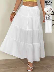 SHEIN PETITE Chân váy dài trơn màu trắng, kiểu dáng thường ngày. - trắng - Xem 7