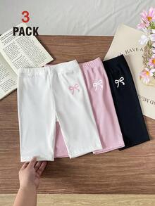 Souflis Souflis 3条装女童夏季打底裤，柔软舒适的针织罗纹面料，可爱蝴蝶结印花，可作内衣或外衣穿着 - 彩色 - 查看 10