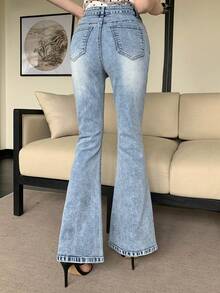 DAZY Quần jeans ống loe dáng ôm dành cho nữ, thích hợp cho mùa xuân và mùa hè. - Màu xanh lam - Xem 2