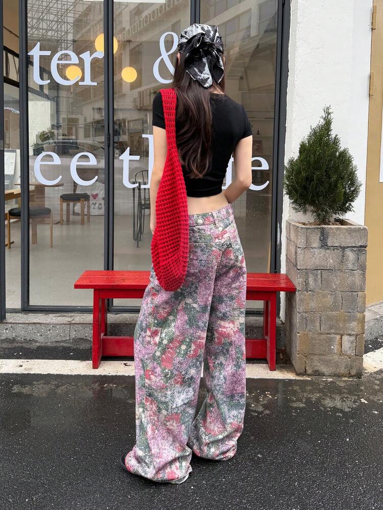 Women's Washed All-Over Print Casual Street Style Jeans